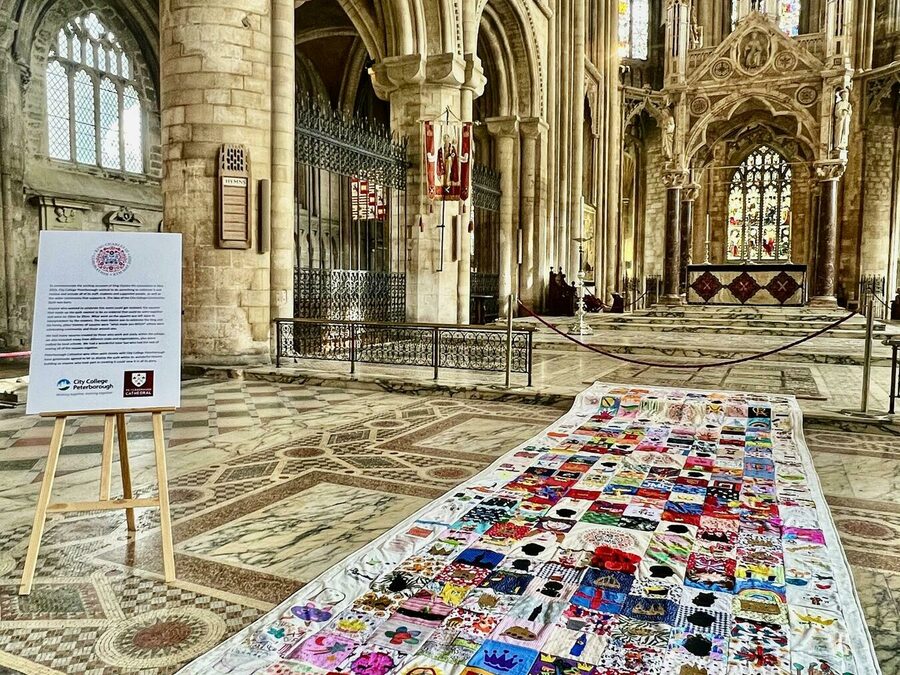 Six-metre Coronation quilt now on display at Peterborough Cathedral